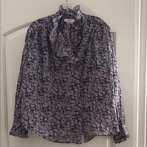 Isabel Marant Blue and Purple Ruffled Long Sleeve Blouse